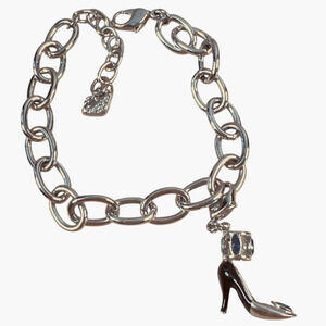 Swarovski Silver Tone Charm Bracelet with High Heel Crystal Charm Adjustable